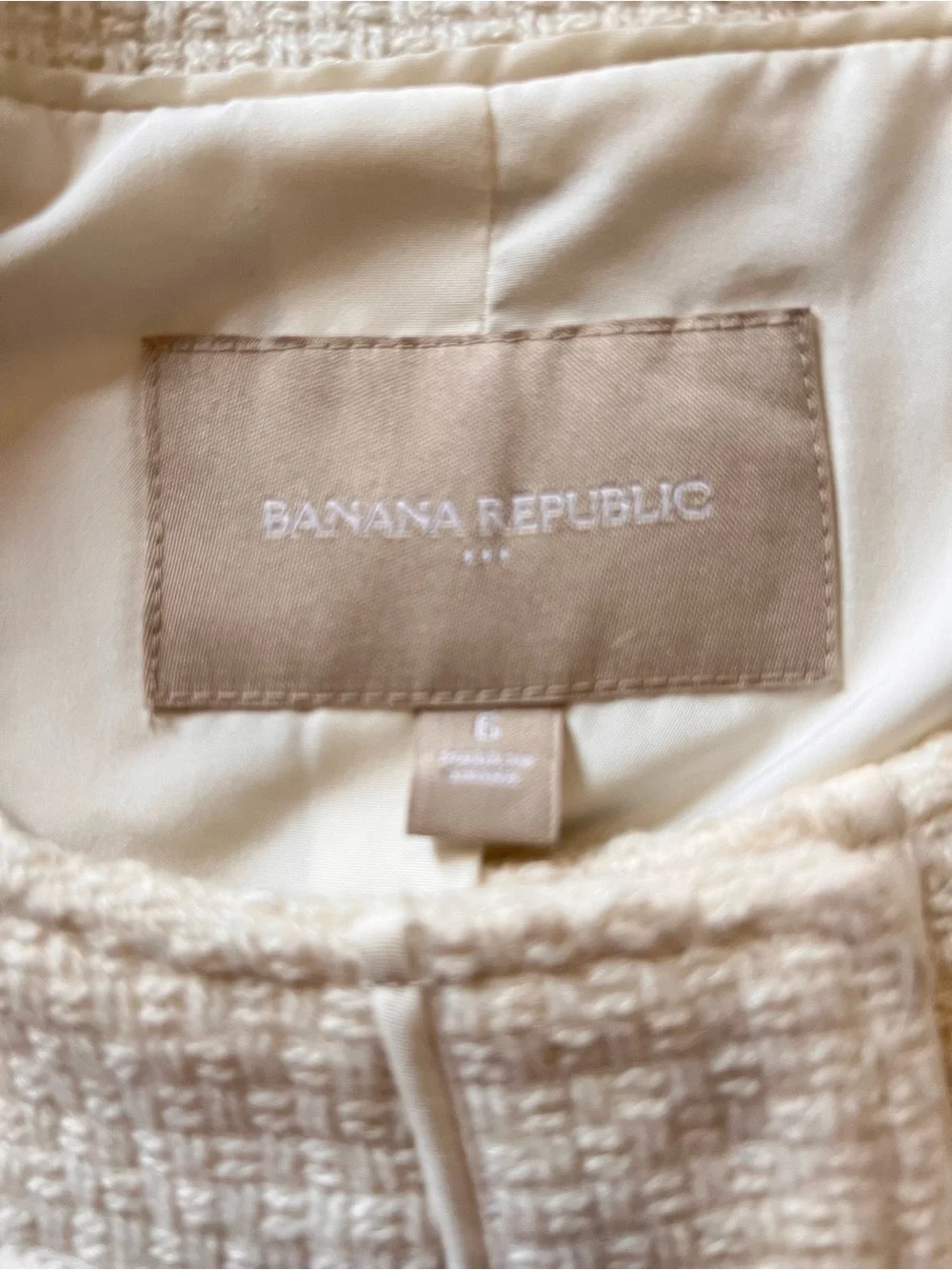 Banana Republic Ivory Textured Tweed Jacket Women’s Sz 6  Career Blazer